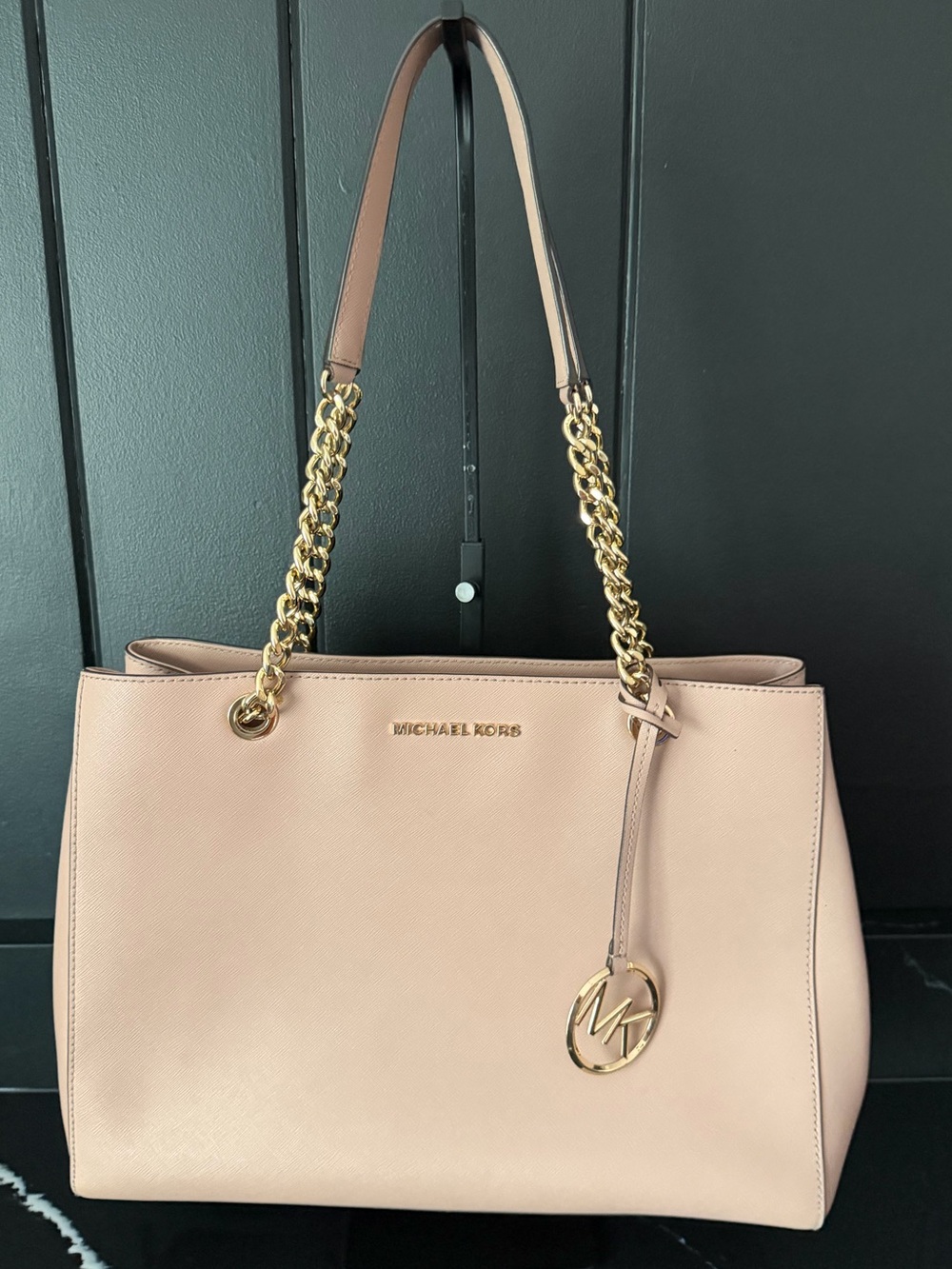 Michael Kors Jet Set Travel Saffiano Chain Tote Blush Pink Large Bag